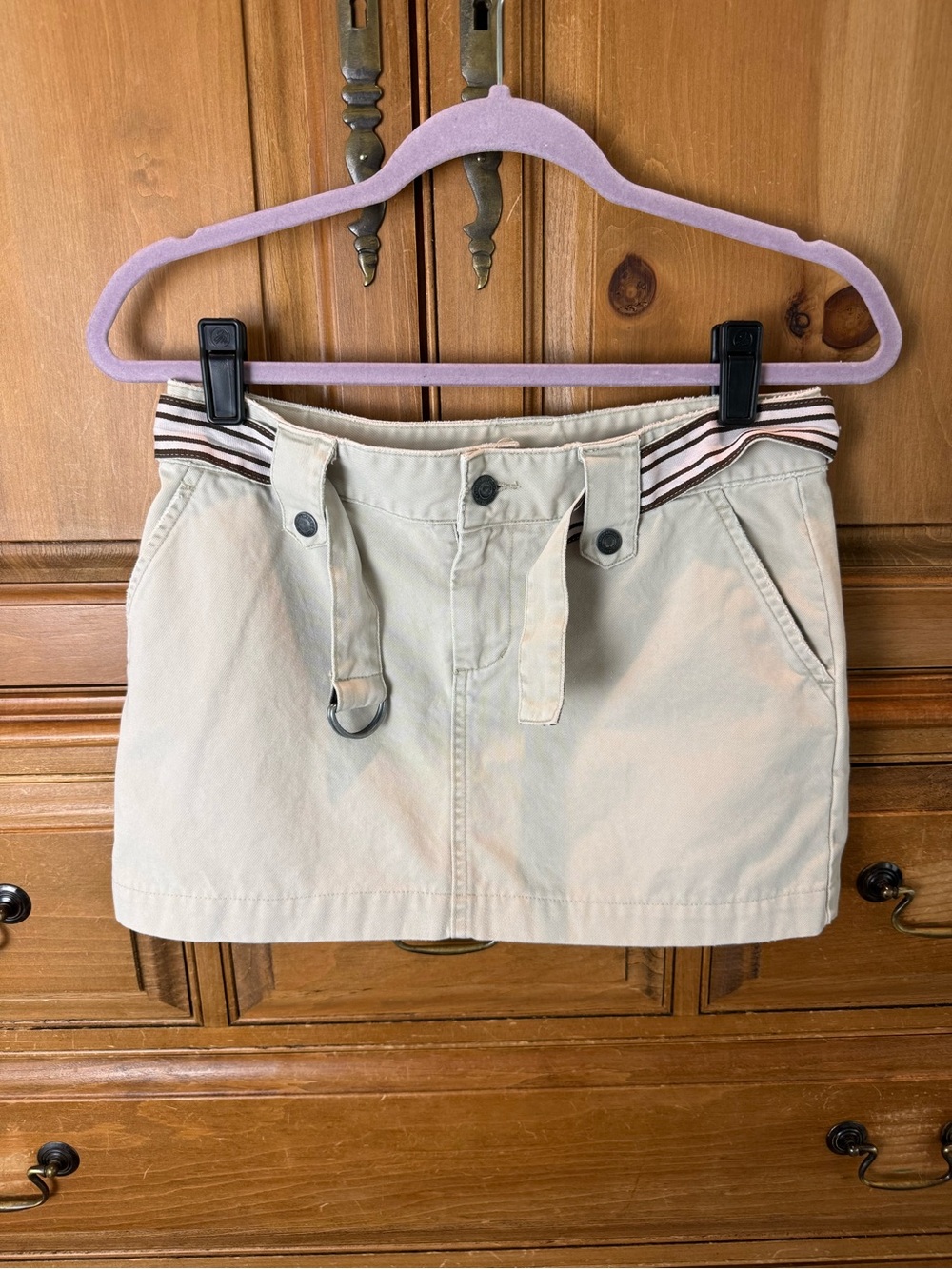 American Eagle Casual Beige Utility Mini Skirt with Striped Waistband